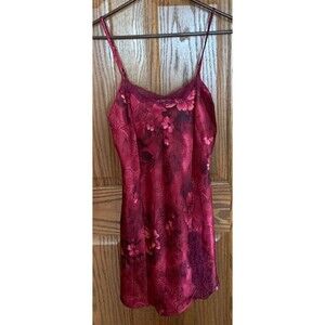 California Dynasty Satin Slip Nightgown Nightie Womans M Wine Floral Coquette